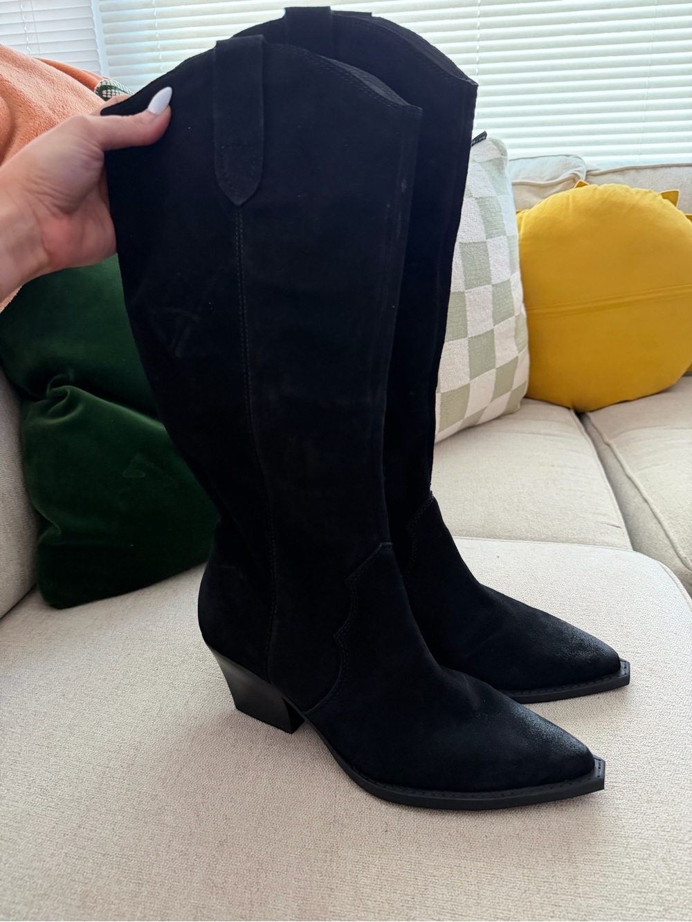 Dolce Vita black suede tall boots 9.5 leather cowboy country NEW without box